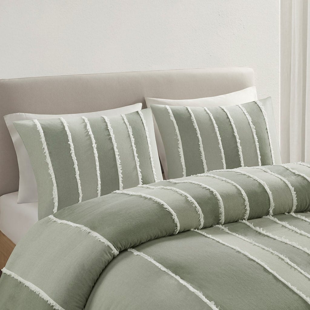Queen Striped Cotton Duvet Cover Set Multicolor