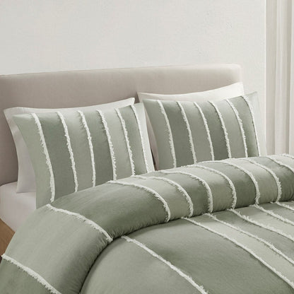 Queen Striped Cotton Duvet Cover Set Multicolor