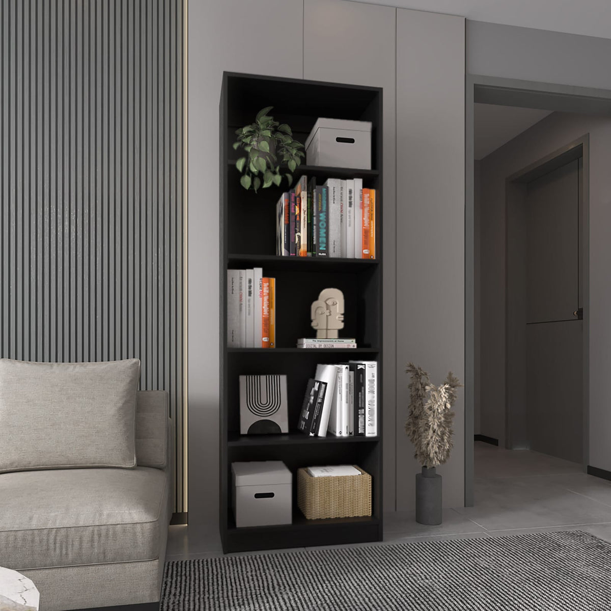 Wenge 5-Shelf Bookcase - Expansive Storage for Living Room