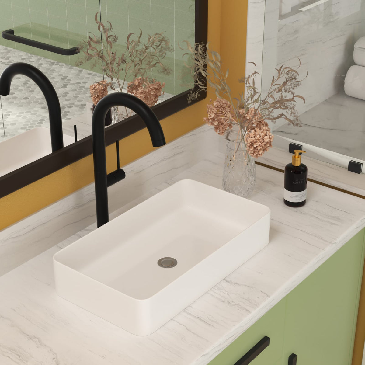 24" White Ceramic Rectangular Vessel Sink - Bathroom Vanity