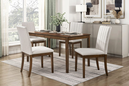 Brown Wood Dining Chairs Set of 2 with Beige Fabric Upholstery