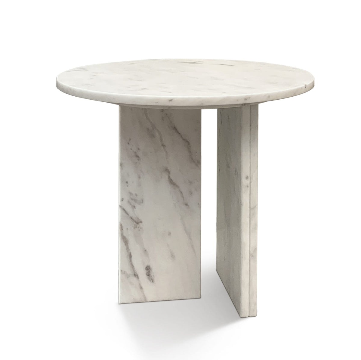 White Natural Marble Round Accent Table - Small Side Table, 17.7 Inch