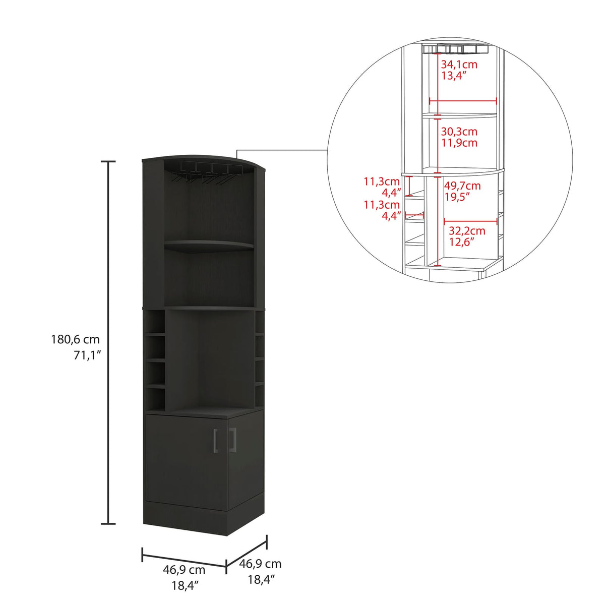 Kava Corner Bar Cabinet - Black Wine Storage