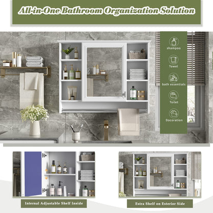 36" White Wall Mounted Bathroom Cabinet with Mirror & Adjustable Shelves