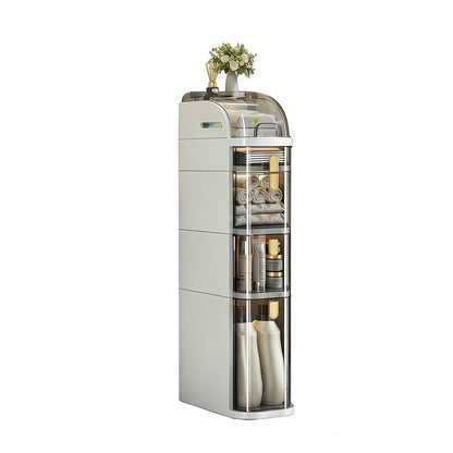 5-Tier White Bathroom Storage Cabinet - Narrow Mobile Shelf