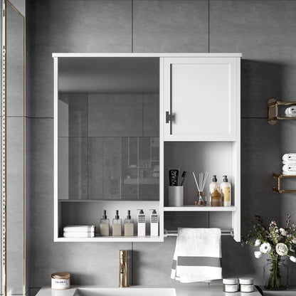 White Wall Mounted Bathroom Cabinet with Mirror - 2 Doors