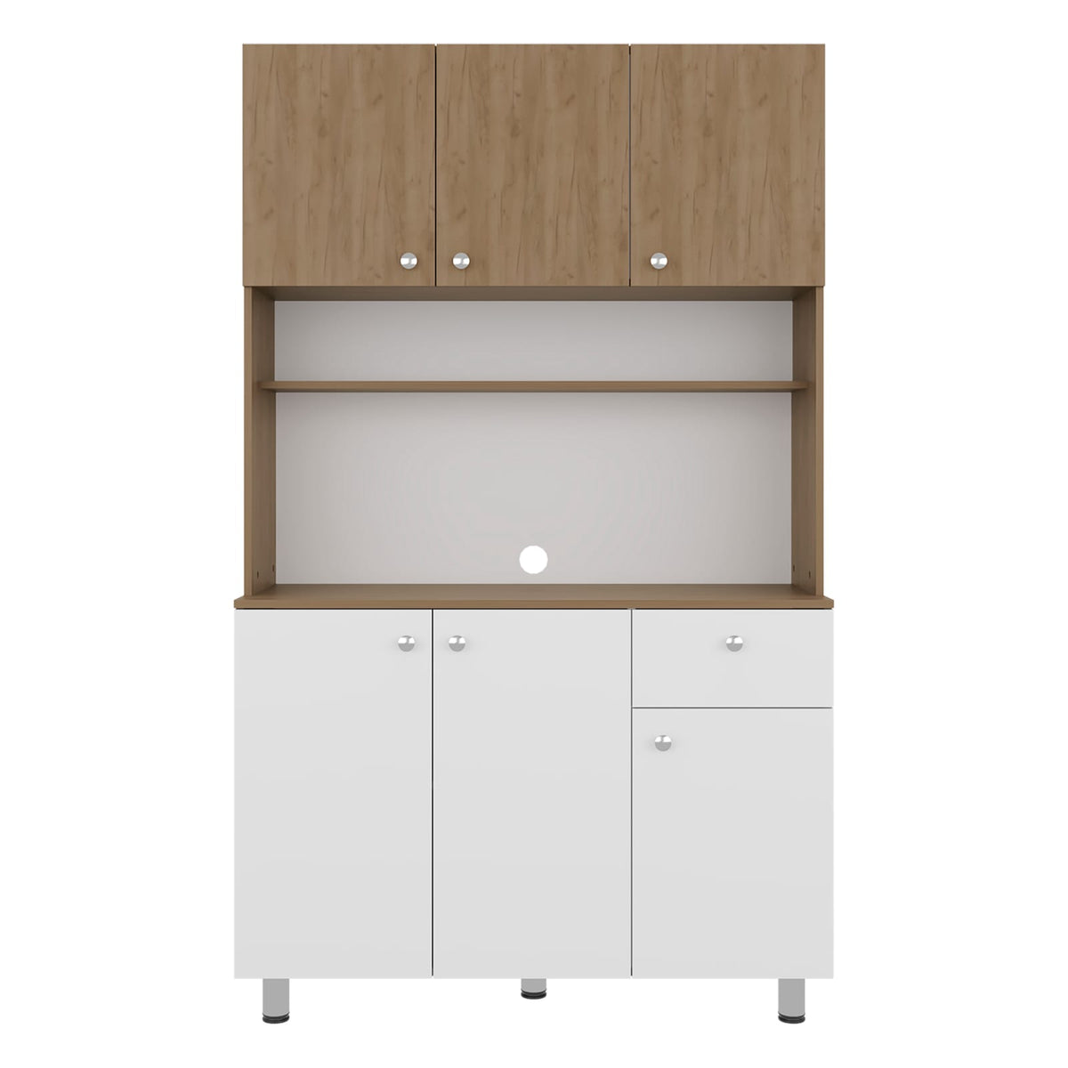 White Engineered Wood Kitchen Storage Cabinet with Ample Shelves