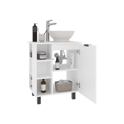 White Bathroom Vanity with Storage - MDF Vessel Sink