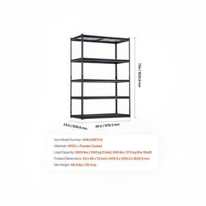 Heavy Duty Steel Garage Shelving Units - 3000 lb Capacity