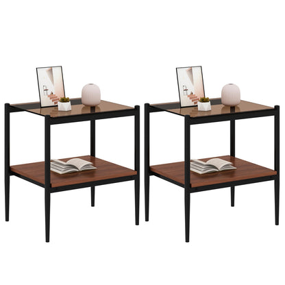 Set of 2 Rectangle End Tables - Brown Tempered Glass