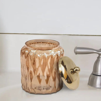 Amber Glass Vanity Jar - Storage for Cotton Swabs