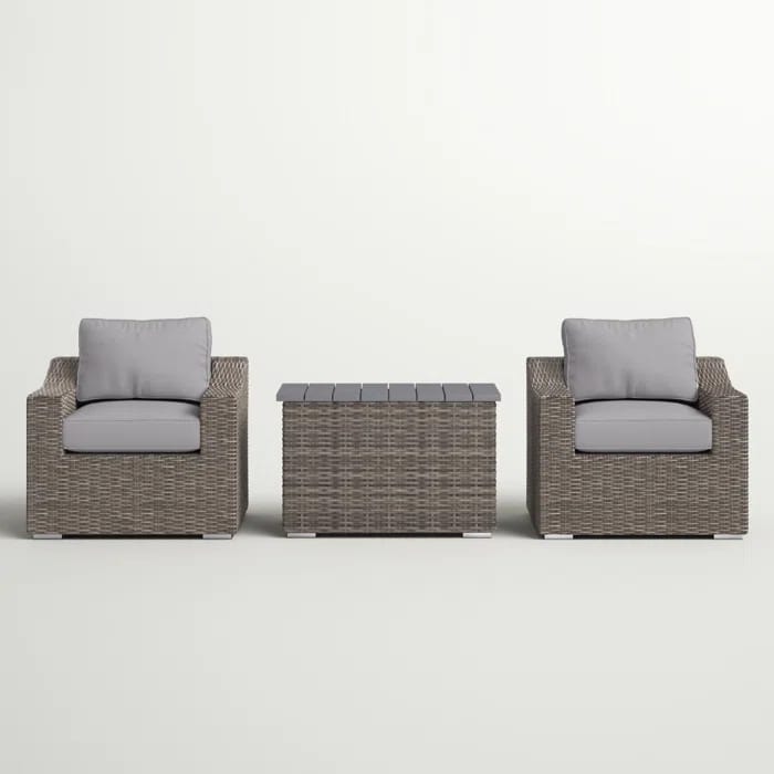 Grey Wicker Patio Furniture Set 3 Piece Outdoor Seating