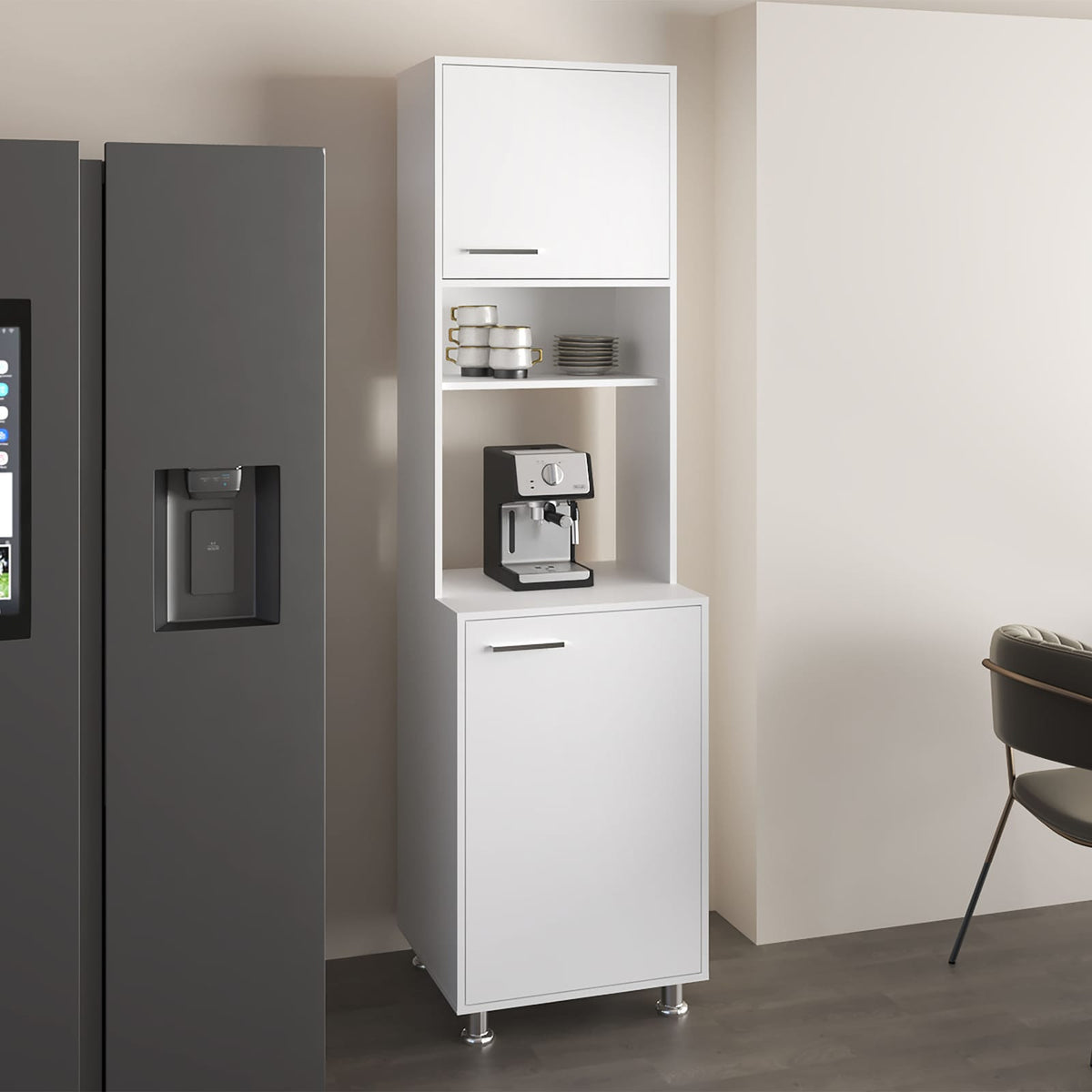 Antares Kitchen Pantry Cabinet - White MDF Storage