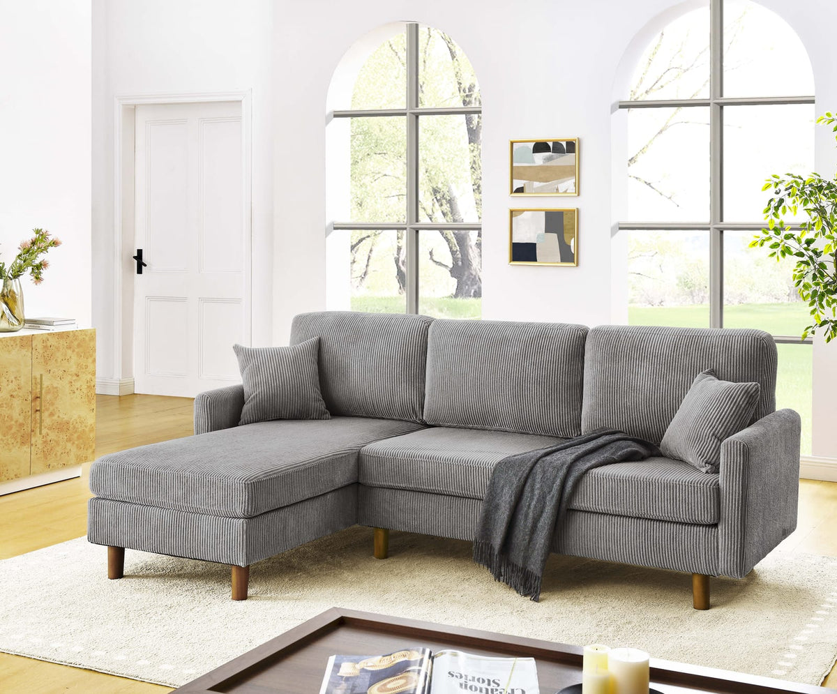 Light Gray 3 Seat Corduroy Sectional Sofa