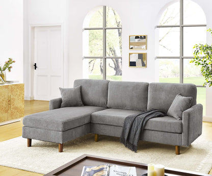 Light Gray 3 Seat Corduroy Sectional Sofa