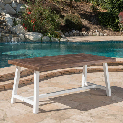 Dark Brown Acacia Wood Dining Table - Outdoor Rustic Metal Frame