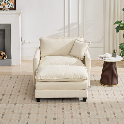 Beige Chenille Ottoman - Comfortable Accent Piece for Living Room