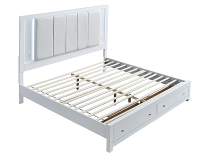 Queen White Wood Bed with Storage Drawers
