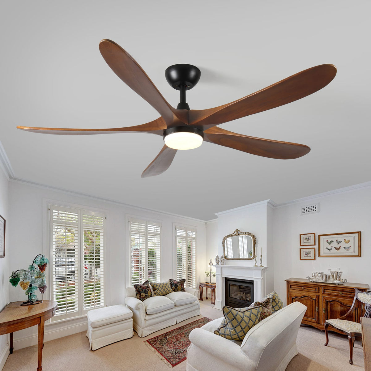 62 Inch Solid Wood Ceiling Fan with Light Antique Brown