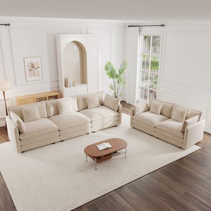 2+3 Seater Chenille Sofa Set - Light Coffee Color
