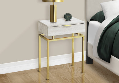 Beige Marble Look Accent Table - Nightstand Storage Drawer