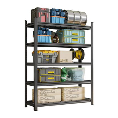 Black Metal 5-Shelf Storage Rack for Heavy Duty Living Room Organization