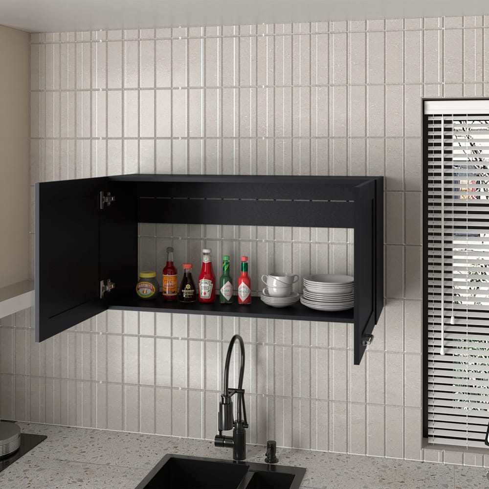 Black Kitchen Wall Cabinet - 12 x 39.4 x 19.3", Engineered Wood