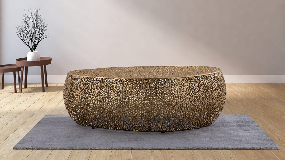 Gold Oval Coffee Table - Modern Aluminium Desk