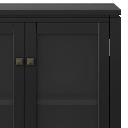 Solid Wood Storage Cabinet with Glass Doors in Black for Living Room