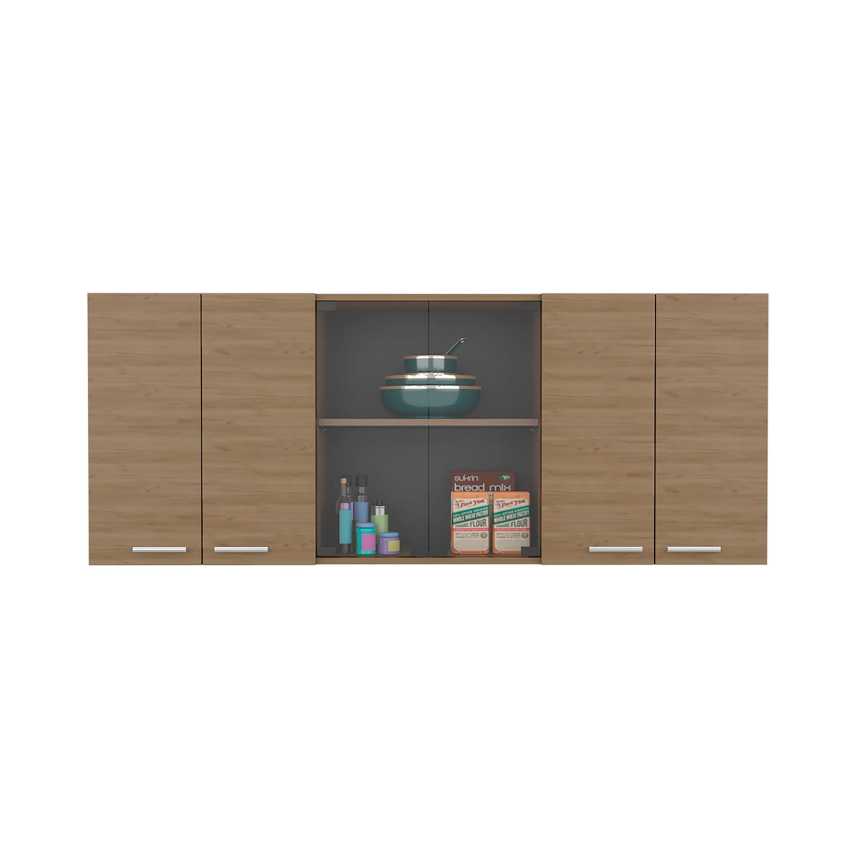 Natural Wood Kitchen Wall Cabinet - 24" High, 4 Doors for Living Room