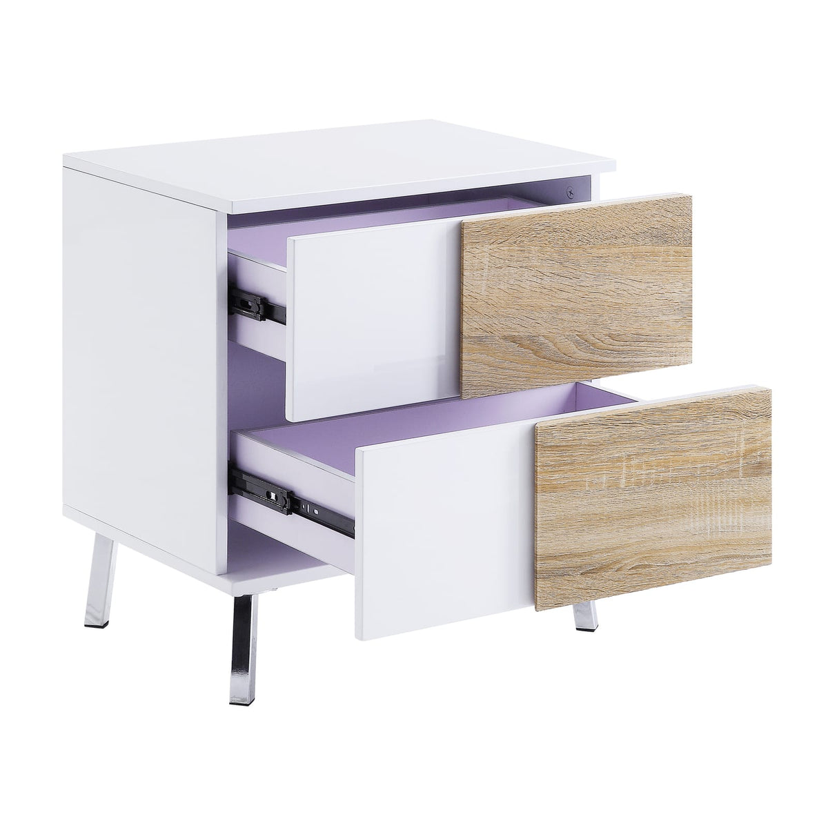 White High Gloss End Table with 2 Drawers - Modern Storage Table