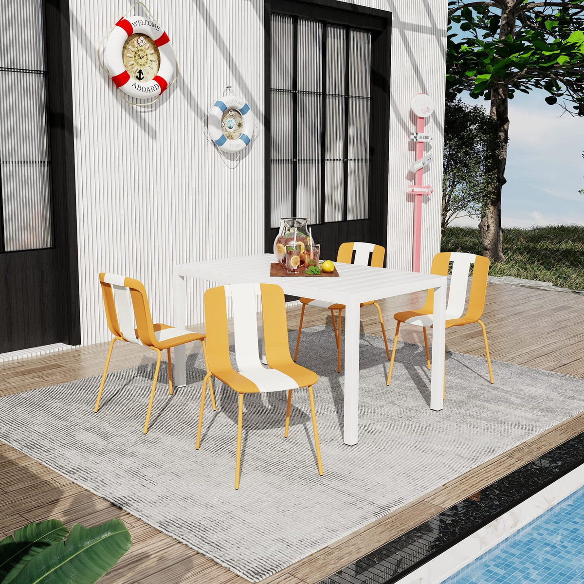 Beige Tropical Orange White Patio Chairs 4 Pack Outdoor Seating