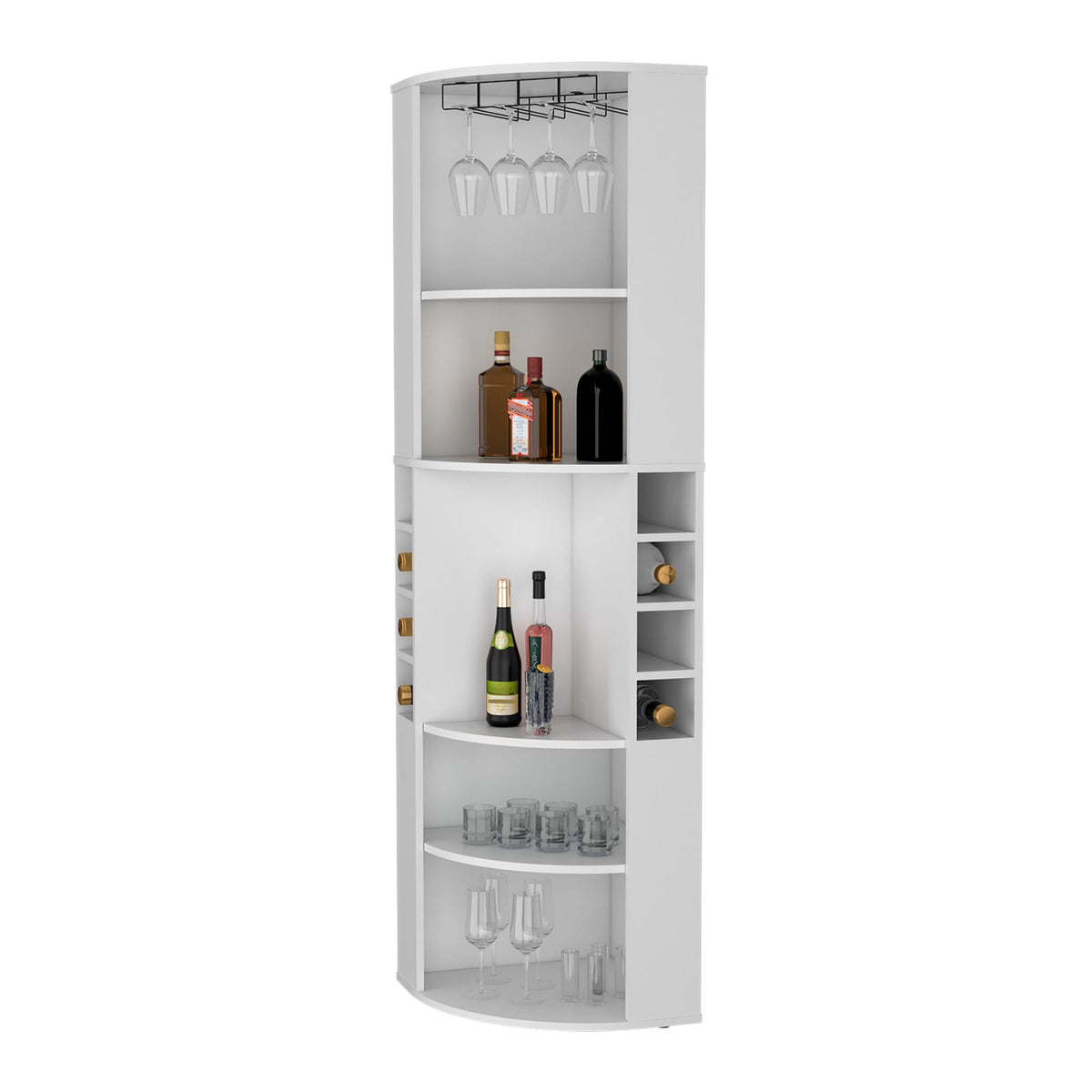 Corner Bar Cabinet with 5 Shelves & Wine Rack - White for Living Room