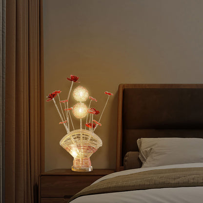 Aluminum 4 Red Roses Floral Vase Table Lamp - Multicolor
