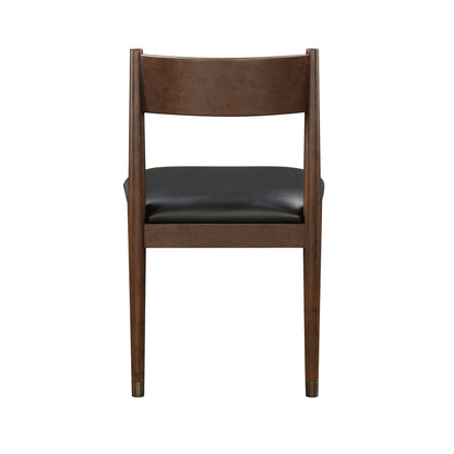 Cherry Wood Dining Chairs Set of 2 - Leather Upholstered