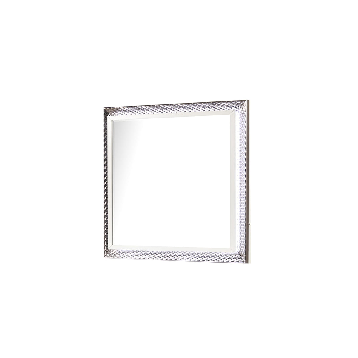 Modern White Wood Mirror with LED Lighting and Diamond Frame for Bathroom Renovation