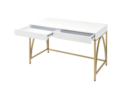 Lightmane White High Gloss & Gold Finish Writing Desk - Storage Included