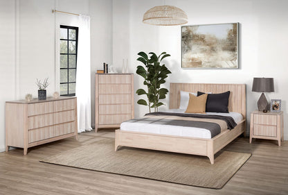 Mid-Century Modern Solid Wood Bedroom Dresser with White Wash Finish