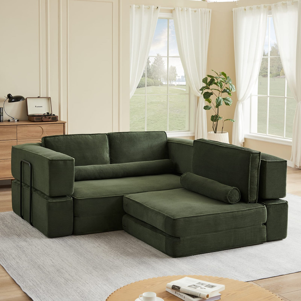 Army Green Foam Sectional Sofa for Family Living Room