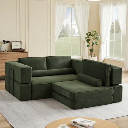 Army Green Foam Sectional Sofa for Family Living Room