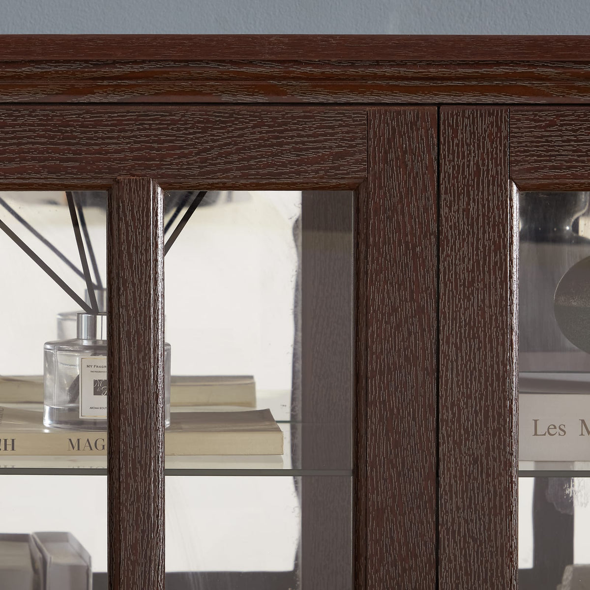Cherry Glass Display Cabinet - Adjustable Shelves 68.7" Tall for Living Room