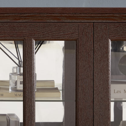 Cherry Glass Display Cabinet - Adjustable Shelves 68.7" Tall for Living Room