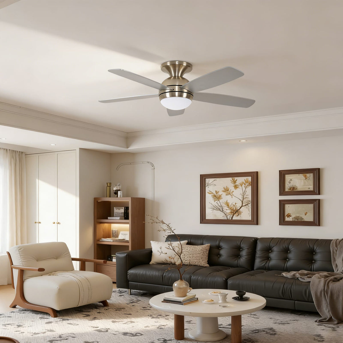 52 Inch Plywood Ceiling Fan with Light - Nickel Finish