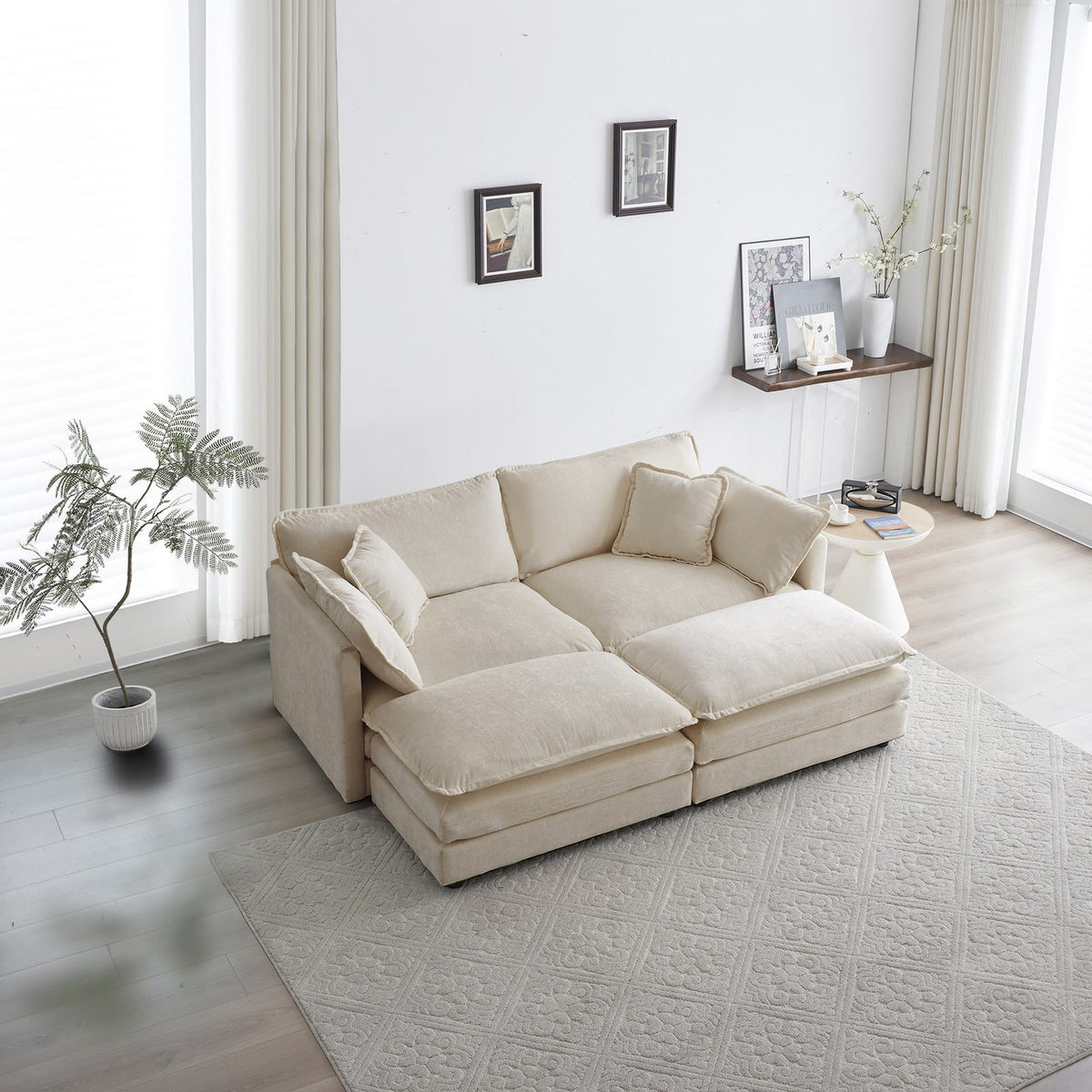 4-Piece Upholstered Sectional Sofa - Light Coffee Chenille