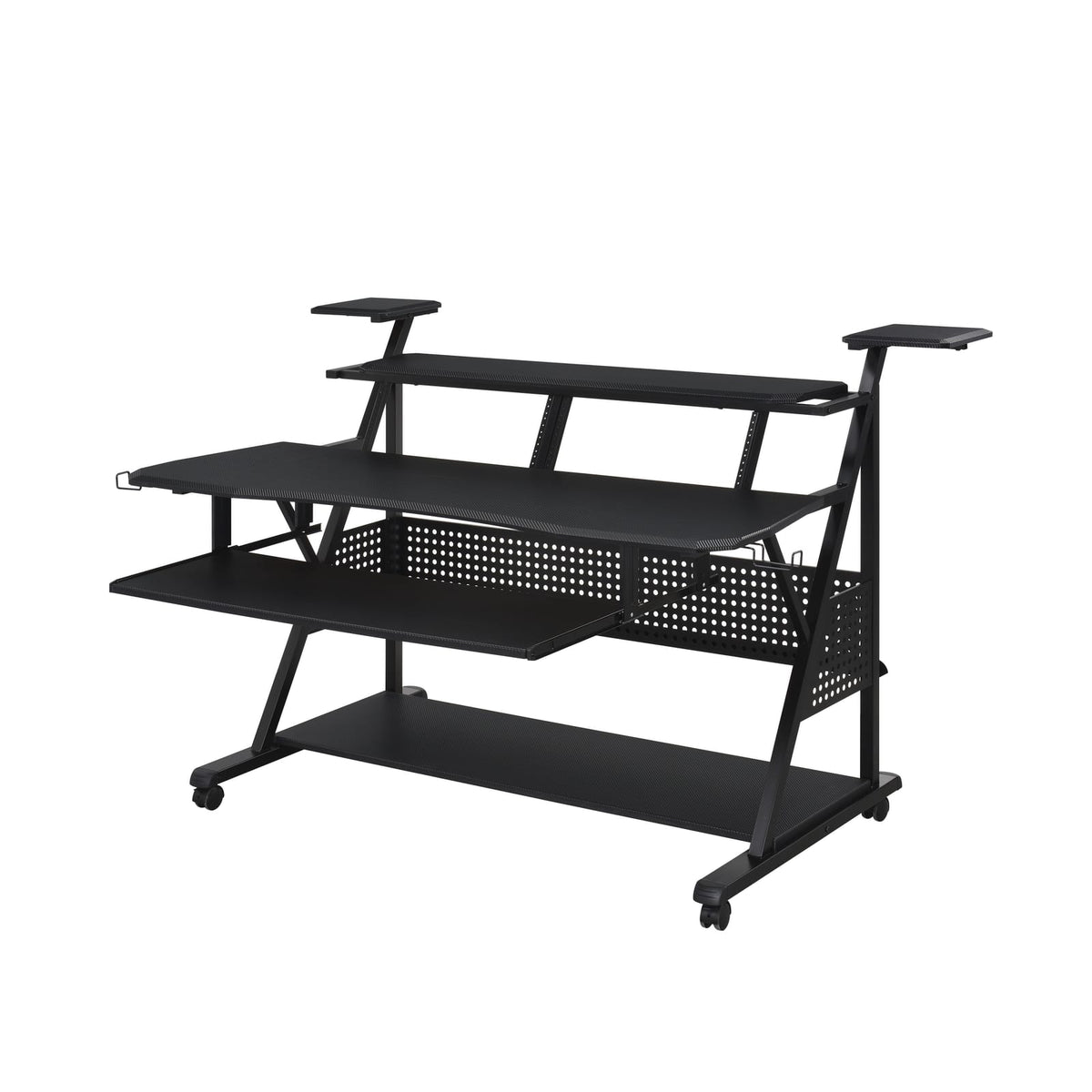 Black Music Desk with Keyboard Tray - 38"L x 67"W