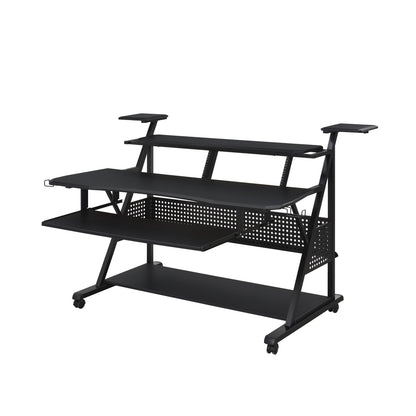 Black Music Desk with Keyboard Tray - 38"L x 67"W