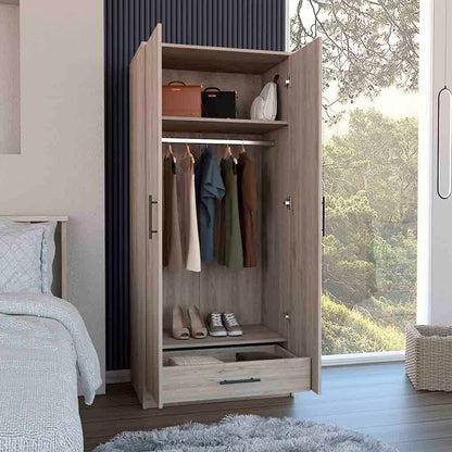 71" Light Gray Bedroom Dresser with Hanging Rod
