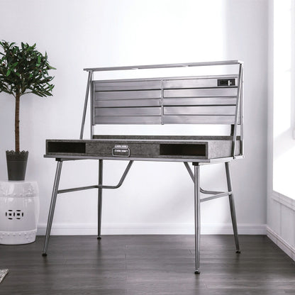 Silver Metal Computer Desk - 1 Drawer & 2 Shelves for Home Office