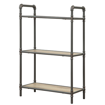 Antique Oak & Sandy Grey 3-Tier Bookcase - Industrial Style Shelving Unit