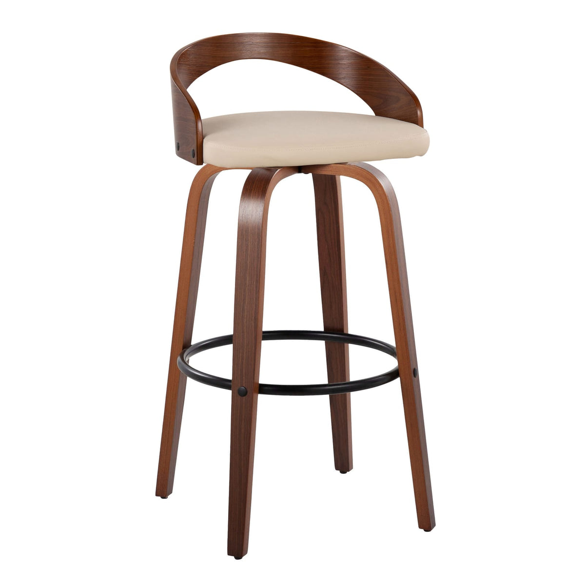 Cream Faux Leather Barstools - 2 Swivel Bar Stools